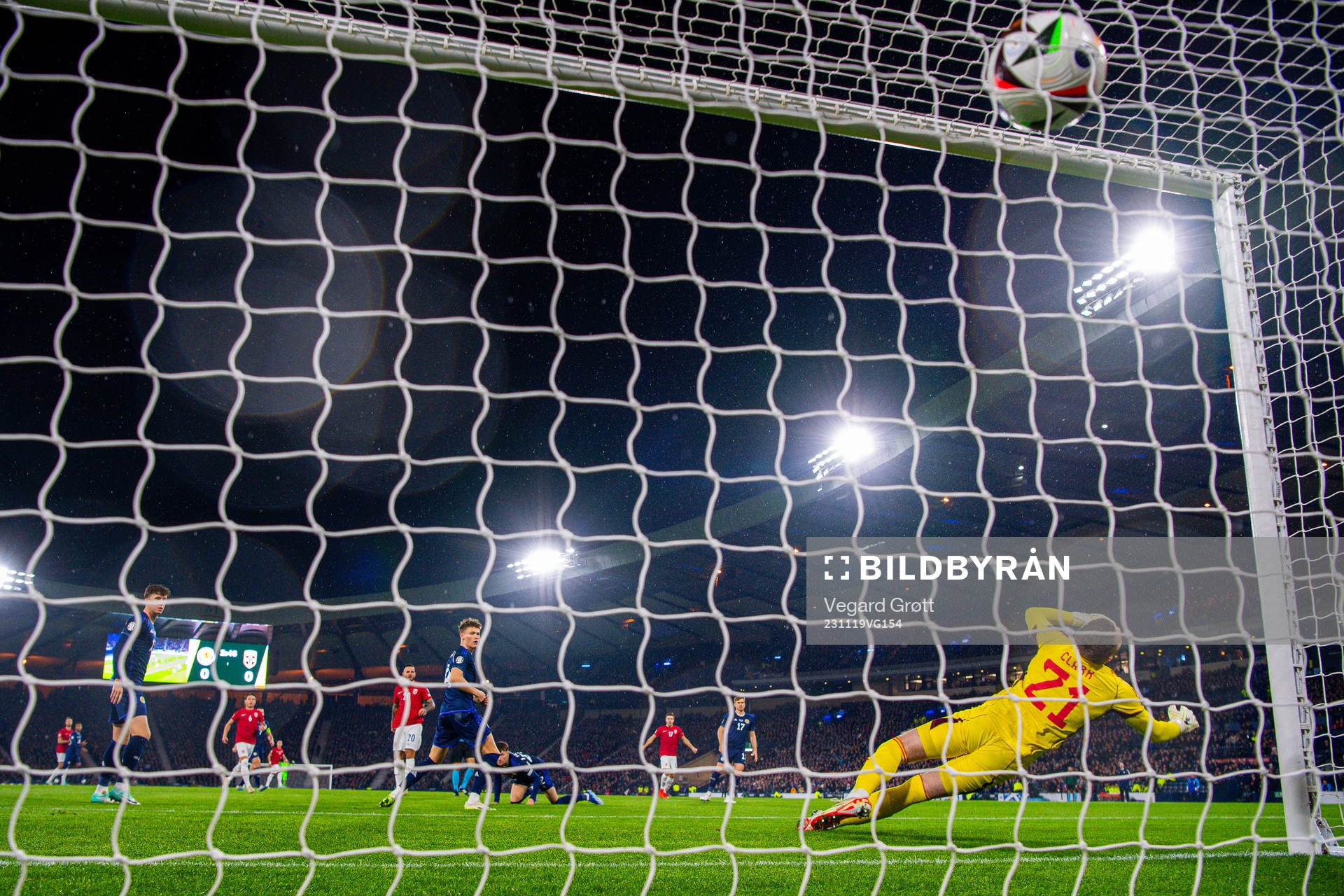 Aron Dønnum of Norway scores the 0-1 goal past goalkeeper