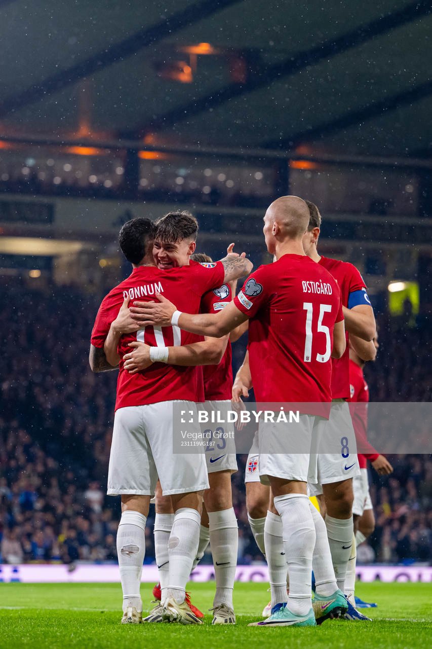 Aron Dønnum of Norway celebrates with Jørgen Strand