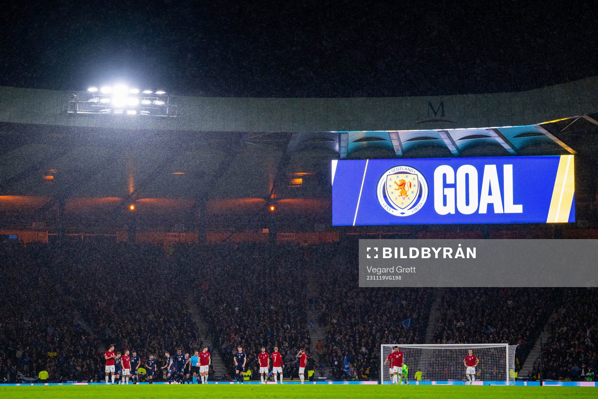 General view of Hampden Park as Scotland score the 2-2 goal