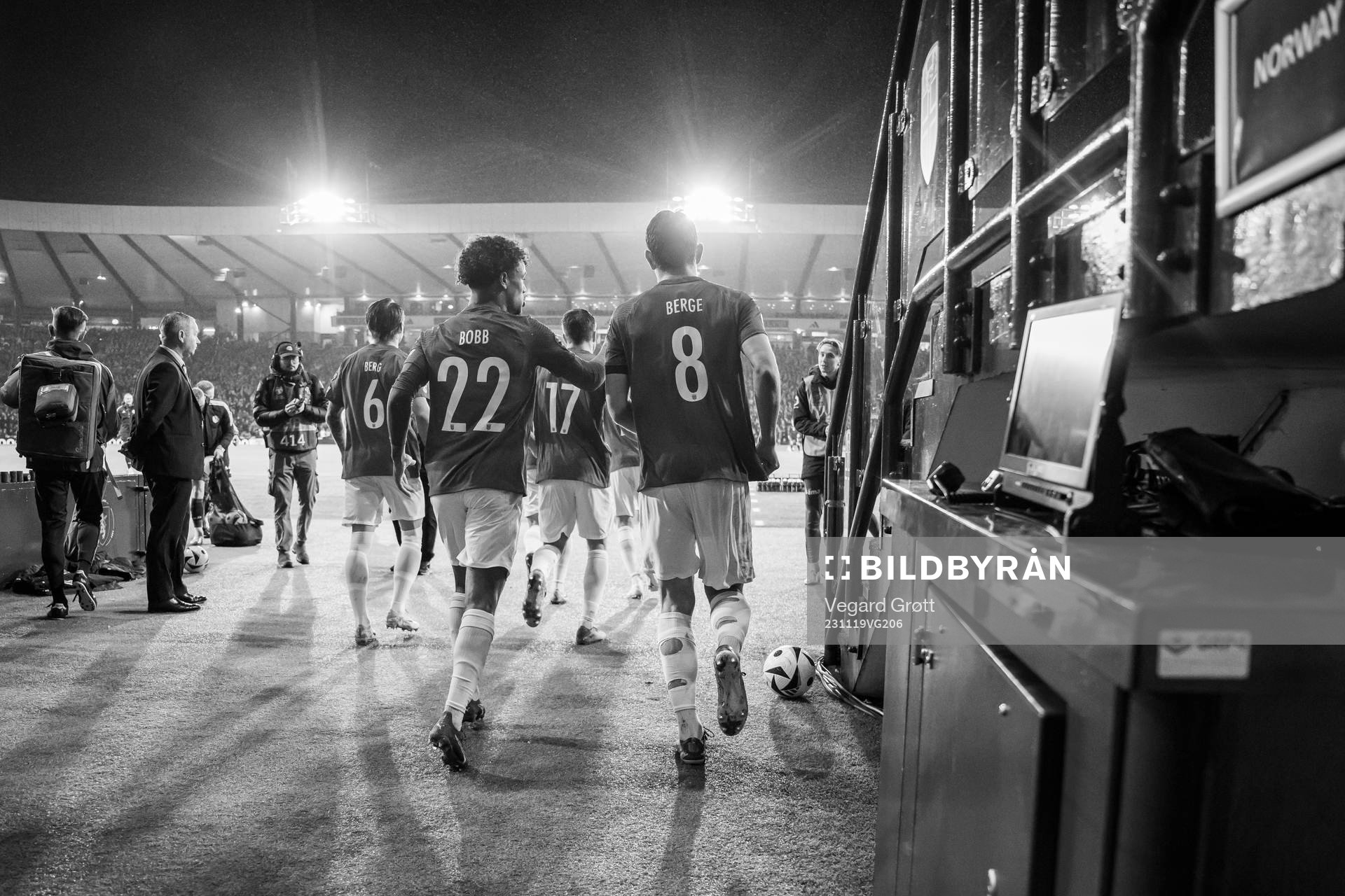 Oscar Bobb and Sander Berge of Norway at half-time