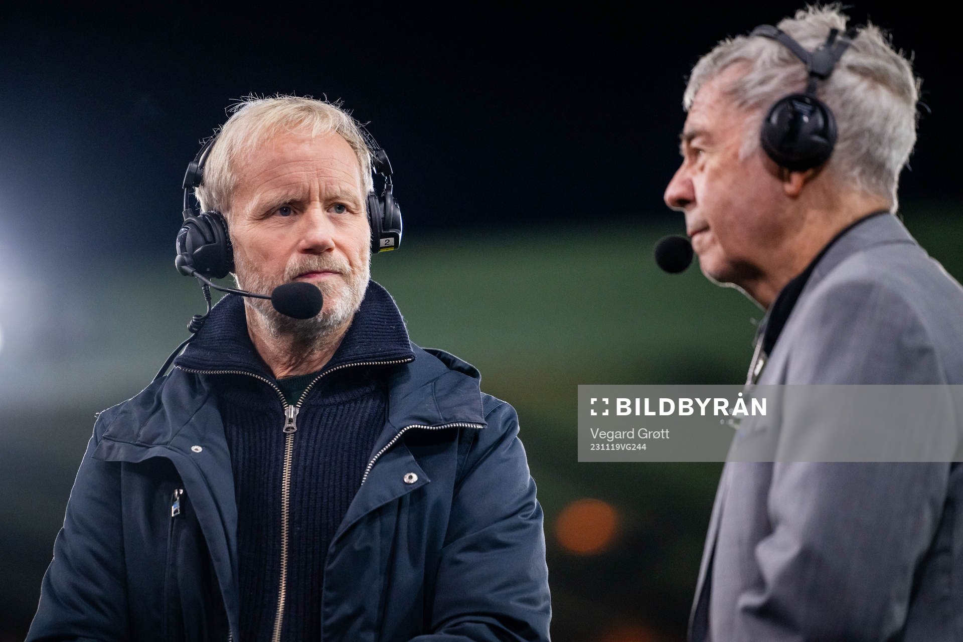 Øyvind Alsaker of broadcaster TV 2 ahead of the UEFA Euro Qualifier football match between Scotland and Norway on November 19, 2023 in Glasgow.