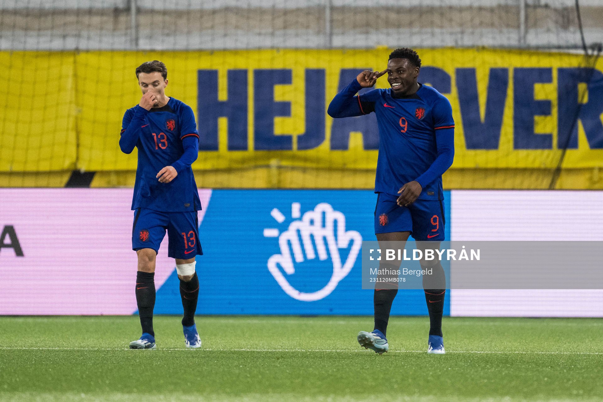 Noah Ohio of Netherlands celebrates after 1-3 during the UEFA European Under-21 Qualifier football match between Sweden and Netherlands on November 20, 2023 in Borås.