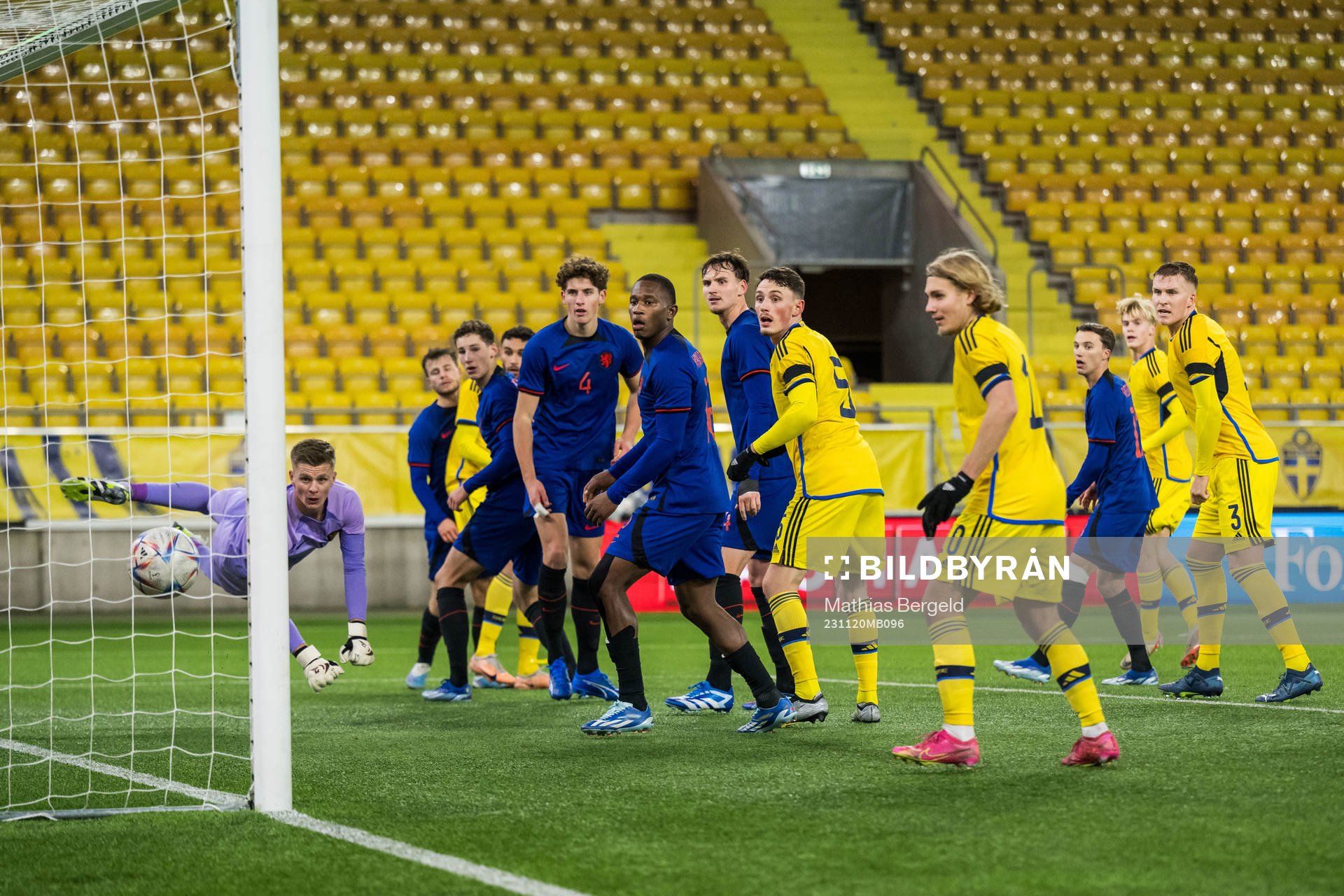 Joakim Persson of Sweden (Not pictured) scores 2-3 during the UEFA European Under-21 Qualifier football match between Sweden and Netherlands on November 20, 2023 in Borås.