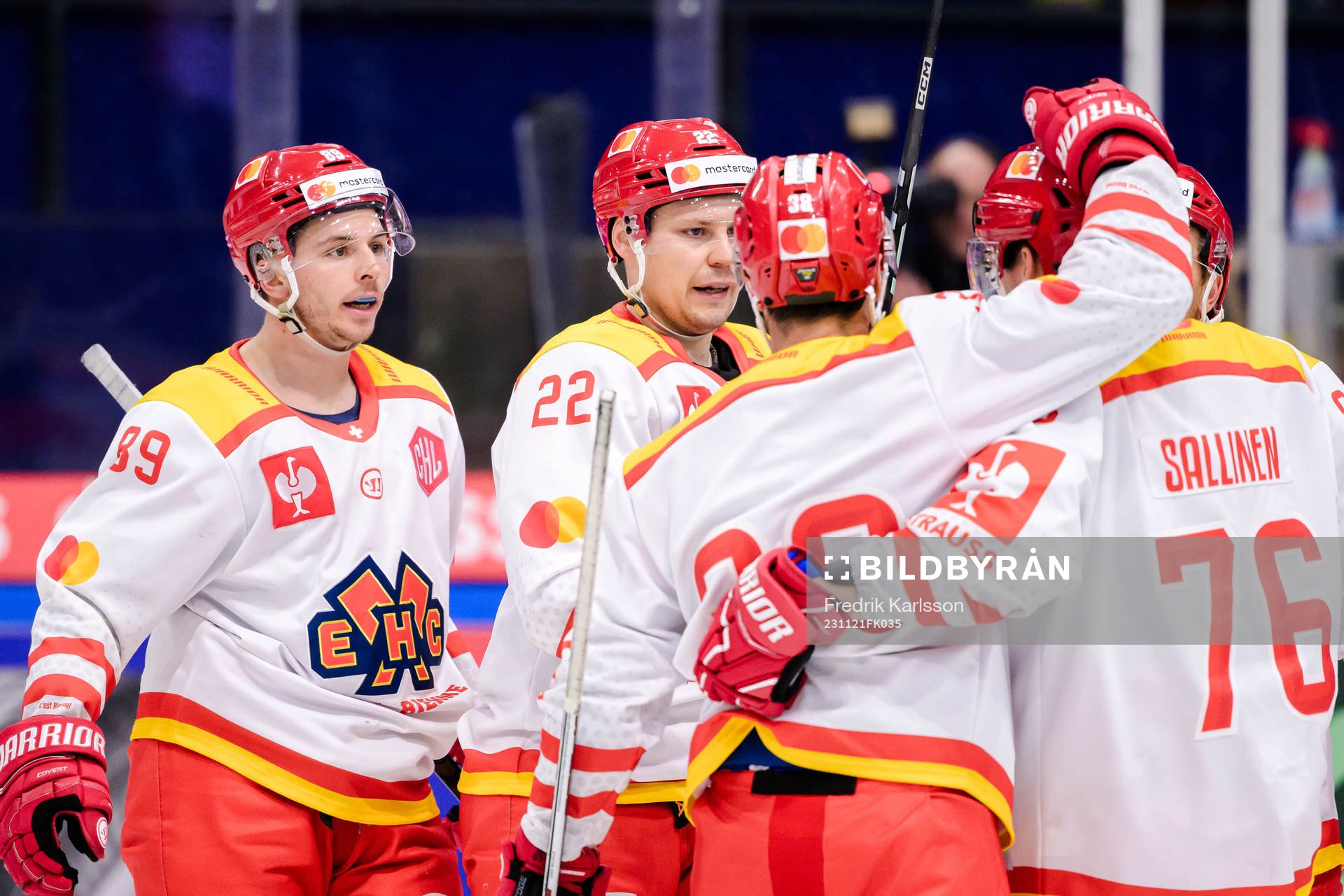 Ville Pokka of EHC Biel-Bienne celebrates