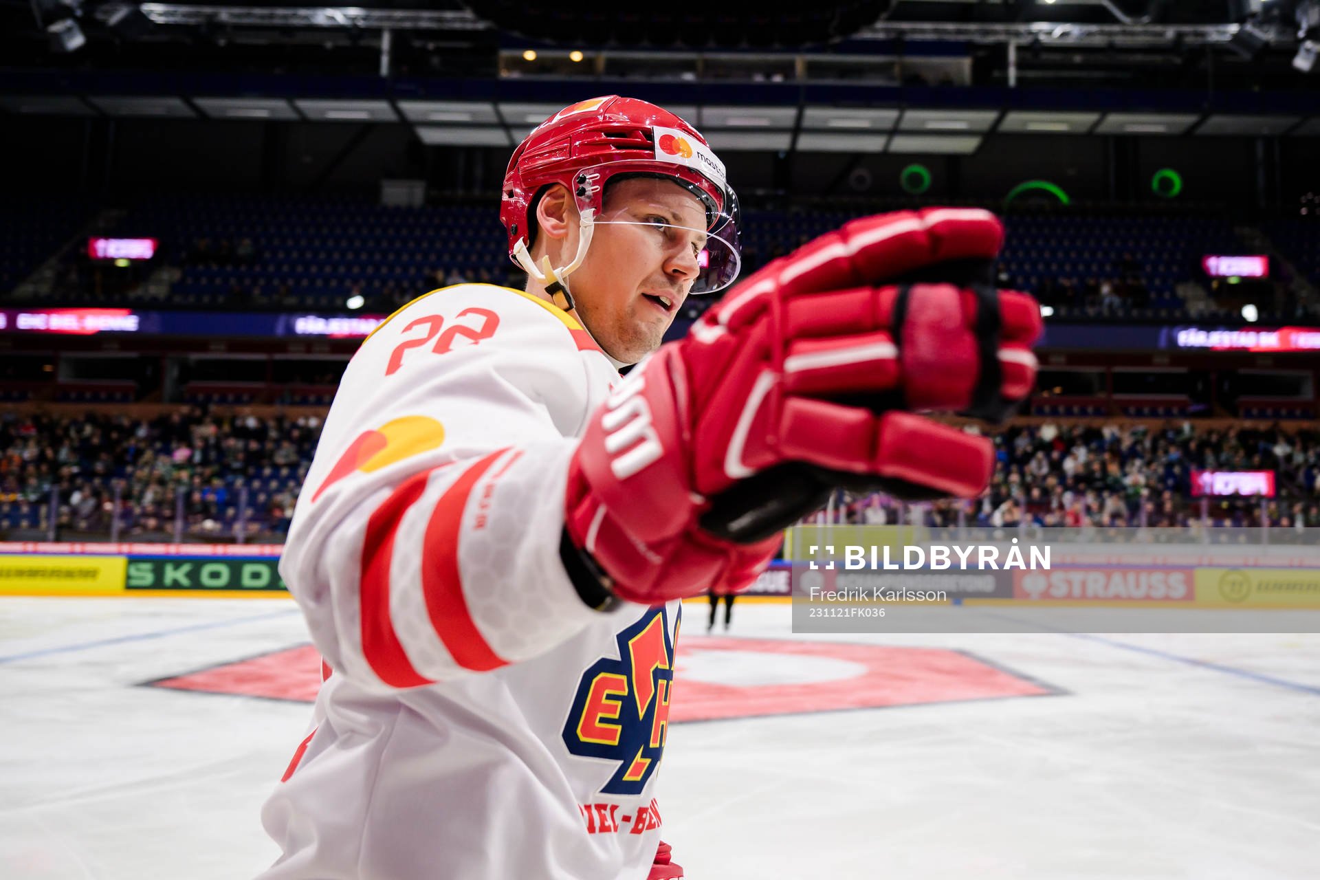 Ville Pokka of EHC Biel-Bienne celebrates