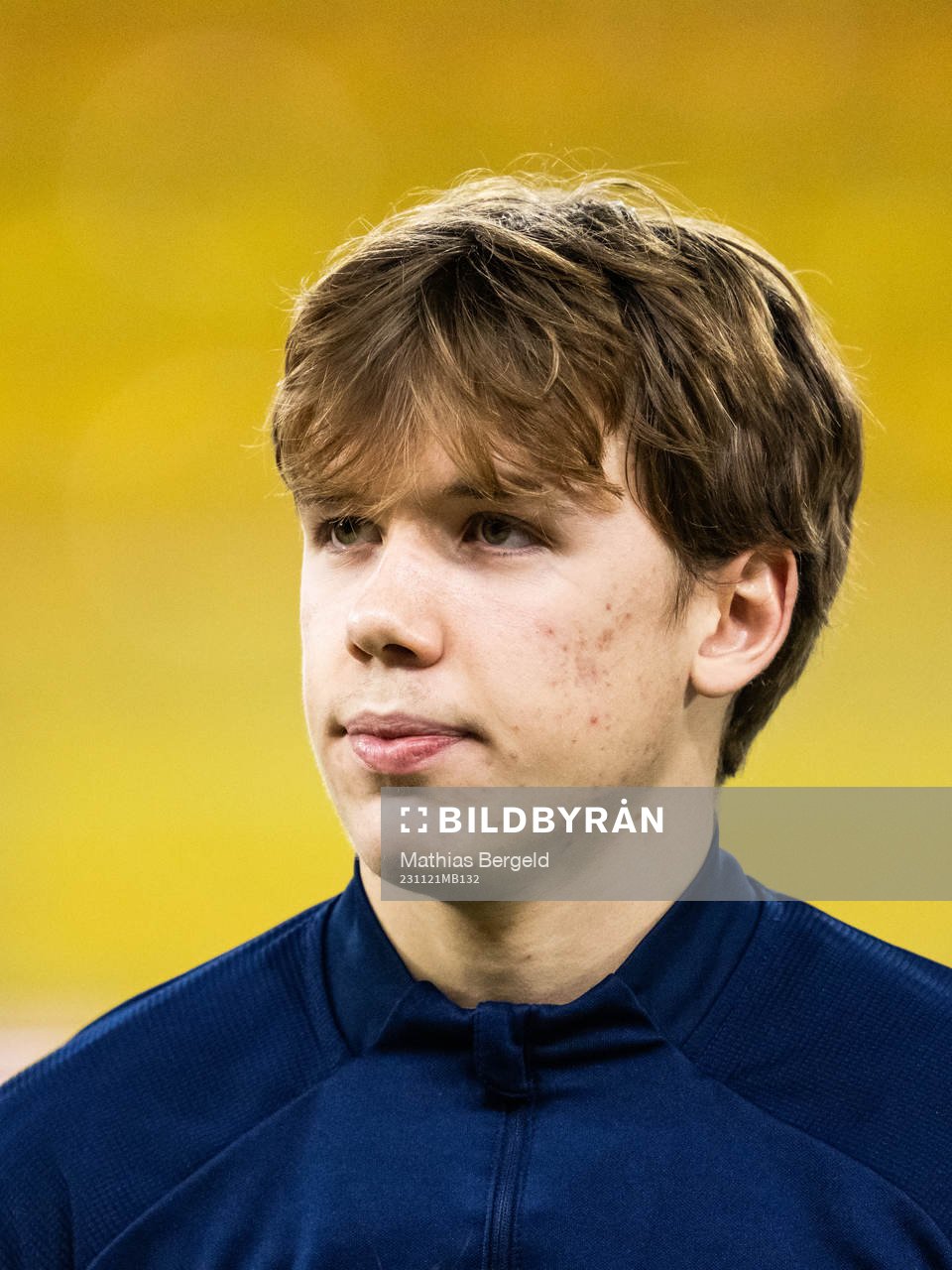 Sveriges Ture Sandberg vid line-up inför EM-kvalmatchen i fotboll för P19 mellan Sverige och Italien den 21 november 2023 i Borås. 