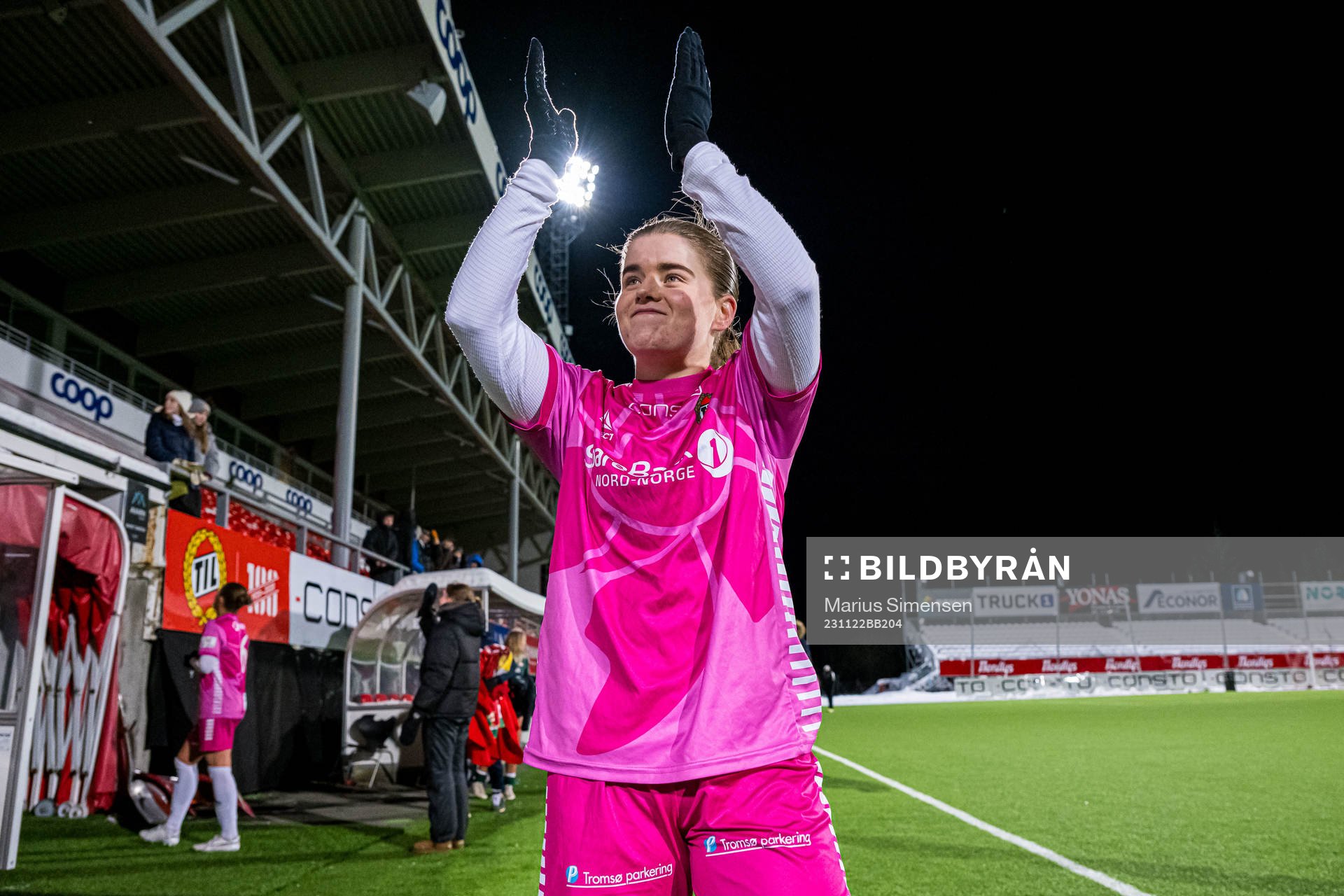 Mali Motrøen Trøan of TIL 2020 after the Toppserien playoff football match between TIL 2020 and Avaldsnes on November 22, 2023 in Tromsø.