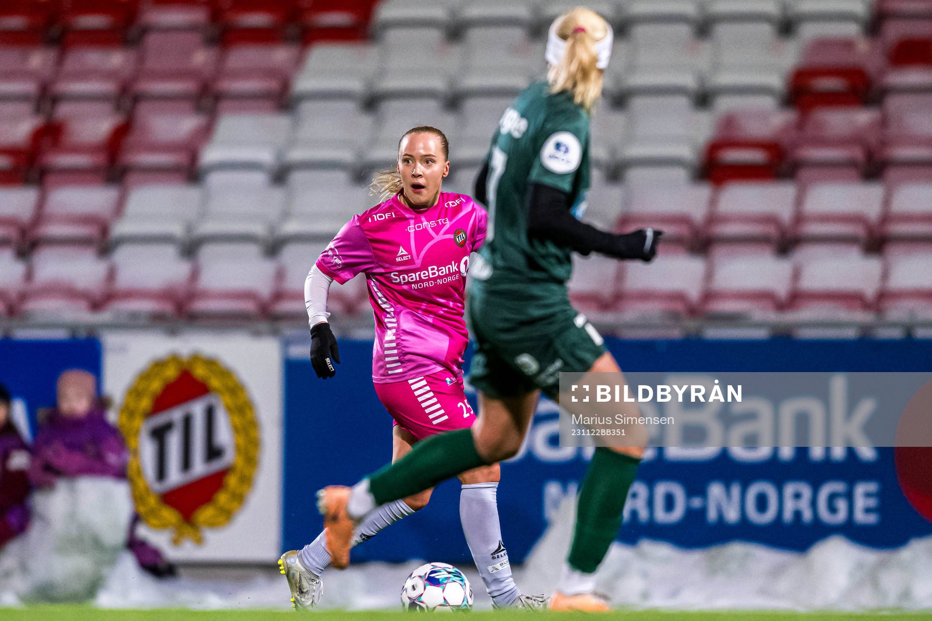 Ina Birkelund of TIL 2020 during the Toppserien playoff football match between TIL 2020 and Avaldsnes on November 22, 2023 in Tromsø.