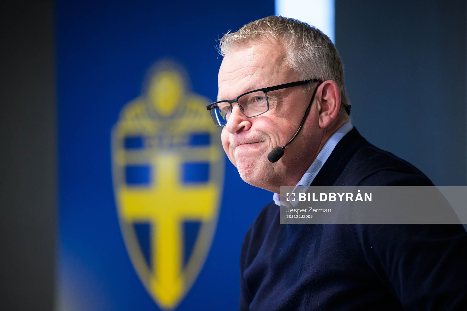 Sveriges förbundskapten Janne Andersson under en presskonferens den 22 november 2023 i Stockholm. 