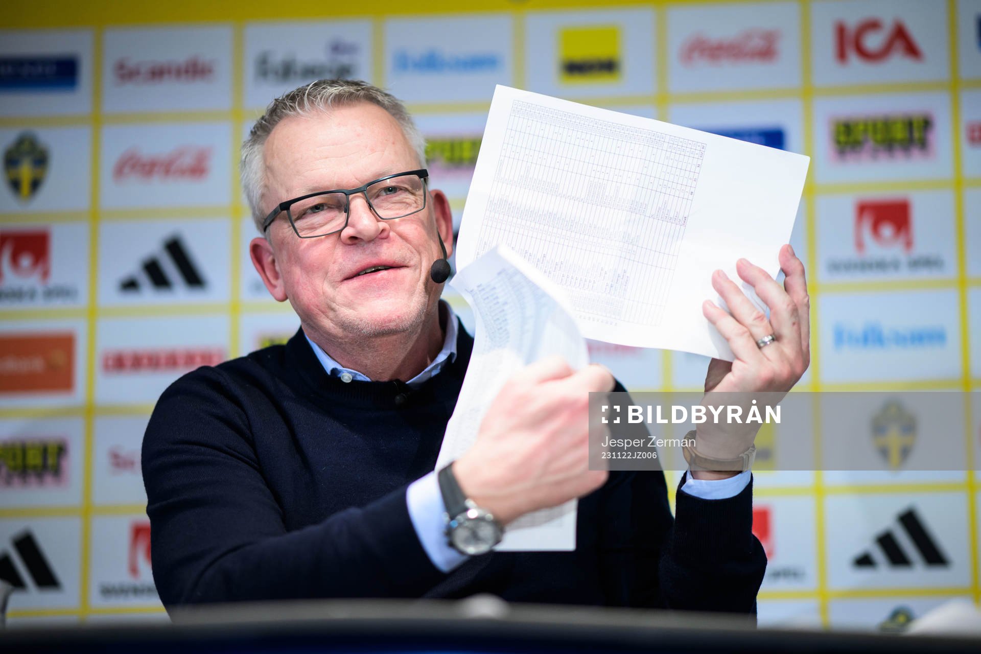 Sveriges förbundskapten Janne Andersson under en presskonferens den 22 november 2023 i Stockholm. 