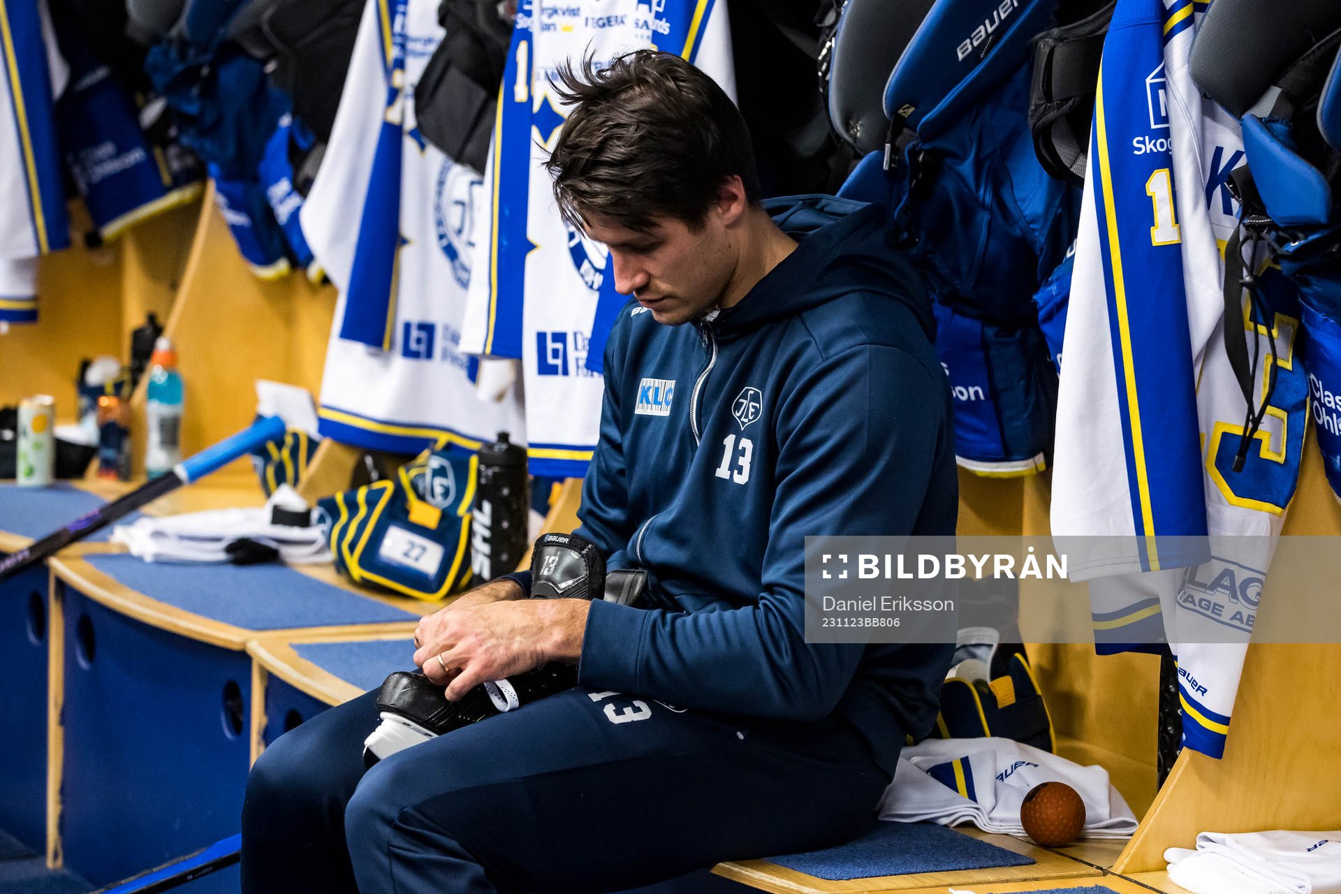 Leksands Jon Knuts innan ishockeymatchen i SHL mellan