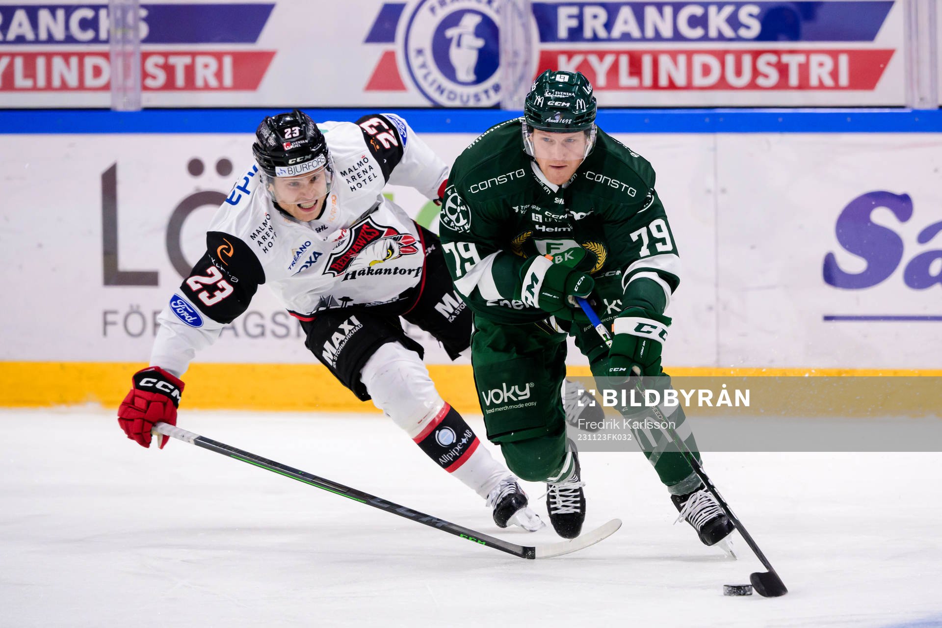Malmö Redhawks Christoffer Forsberg och Färjestads Patrik