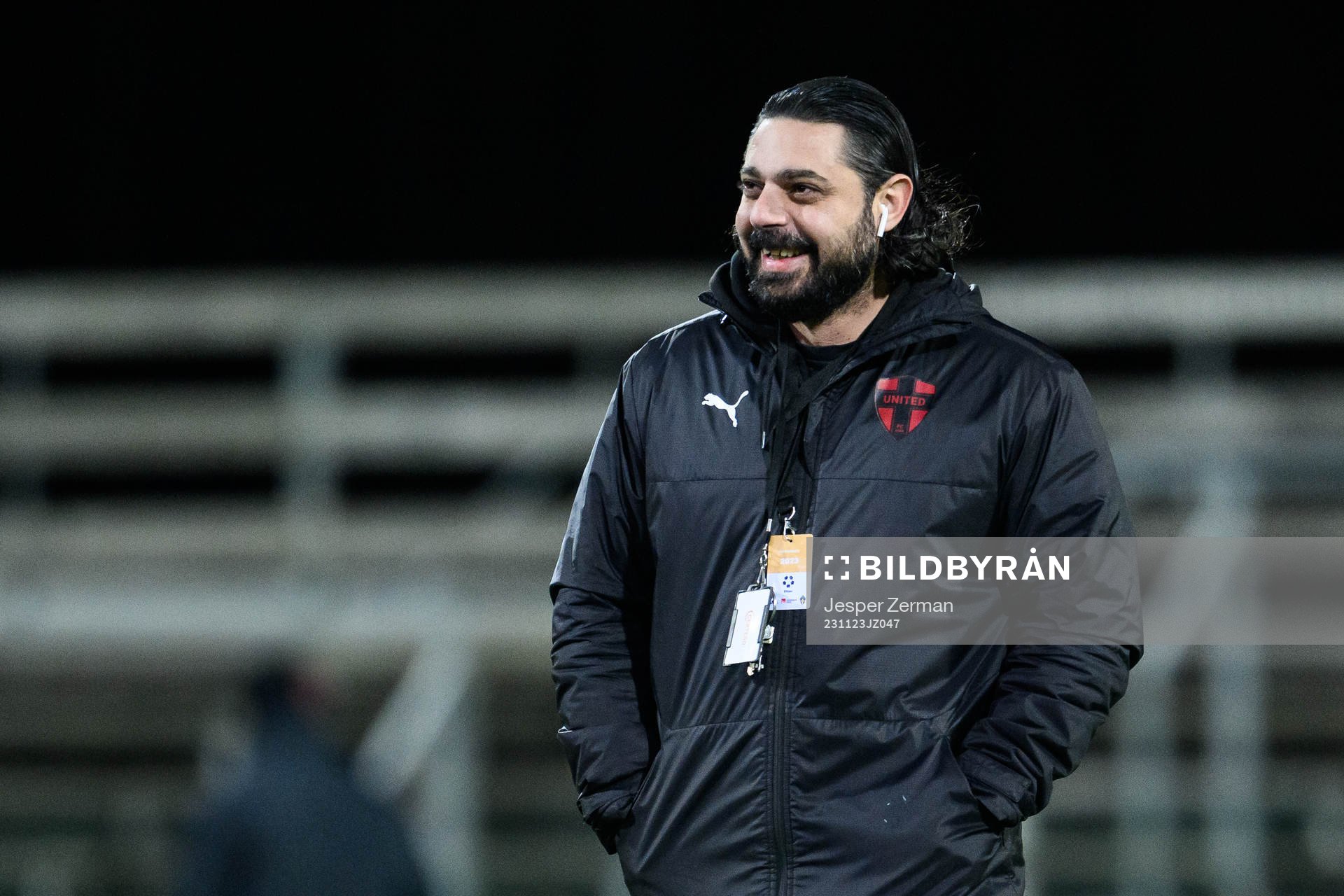 Nordic Uniteds ordförande Daniel Halef inför fotbollsmatchen i kvalet till Superettan mellan Nordic United och Örgryte den 23 november 2023 i Södertälje. 