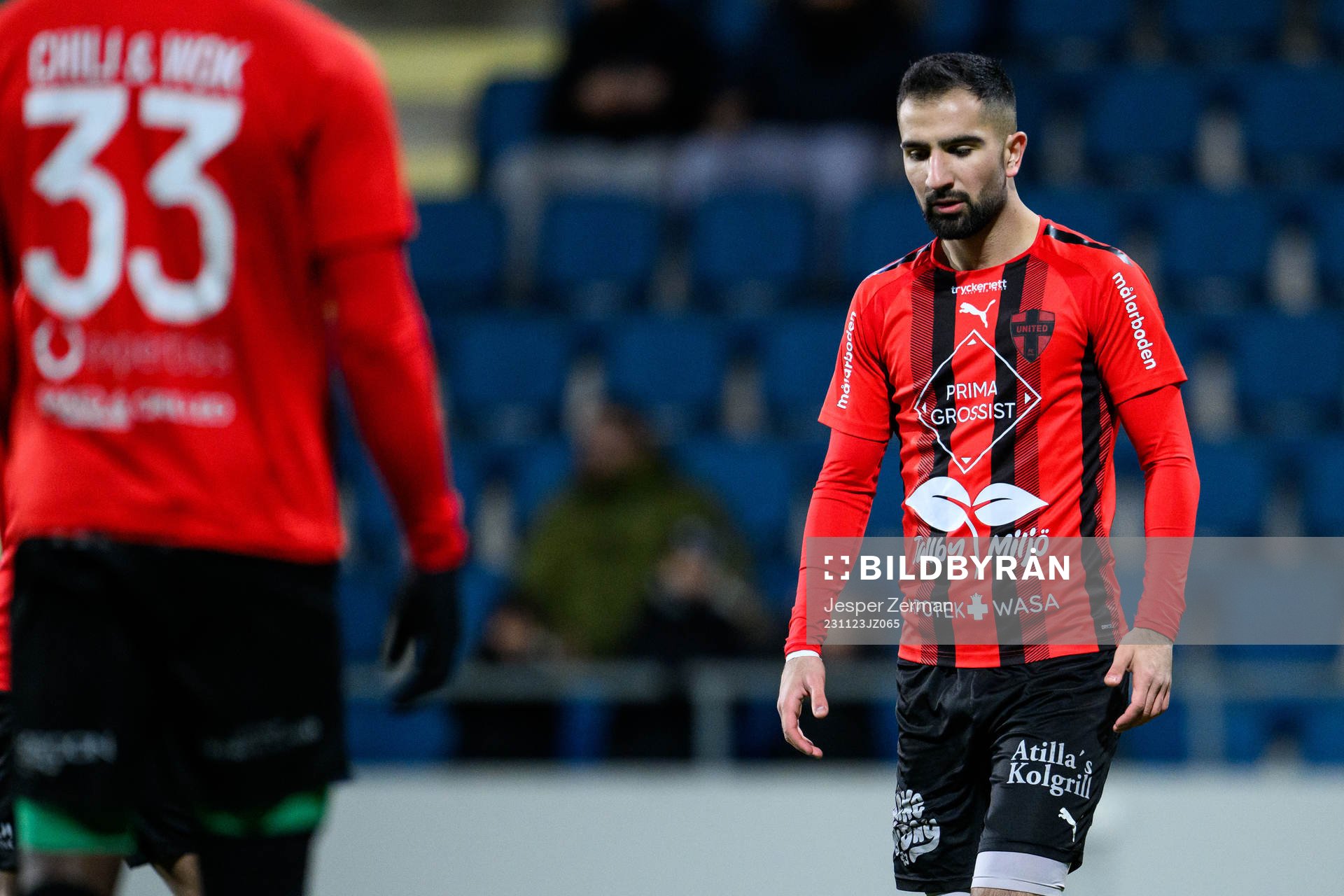 Nordic Uniteds Gabriel Aphrem under fotbollsmatchen i kvalet till Superettan mellan Nordic United och Örgryte den 23 november 2023 i Södertälje. 