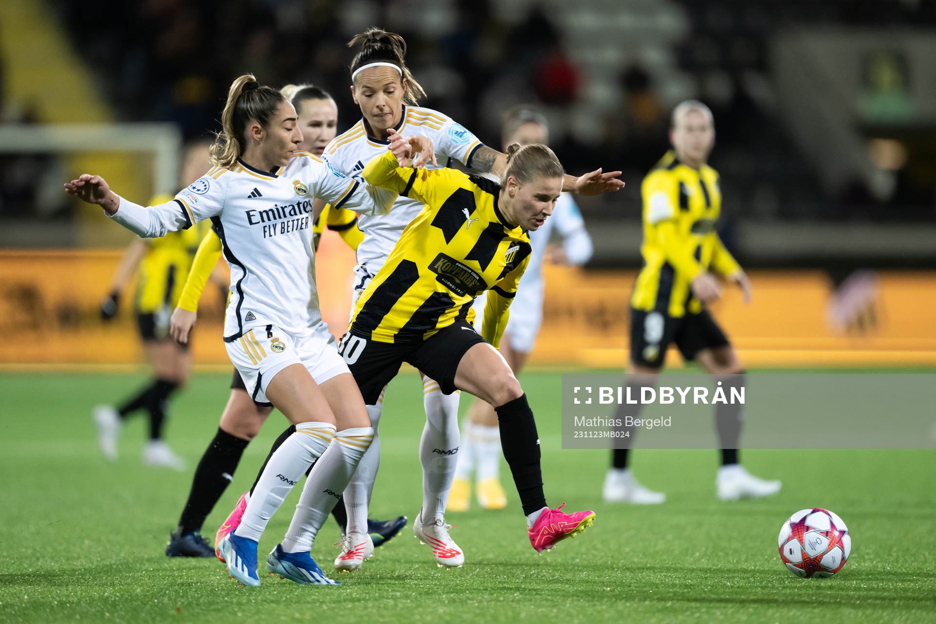 Olga and Zornoza of Real Madrid and Katariina Kosola of