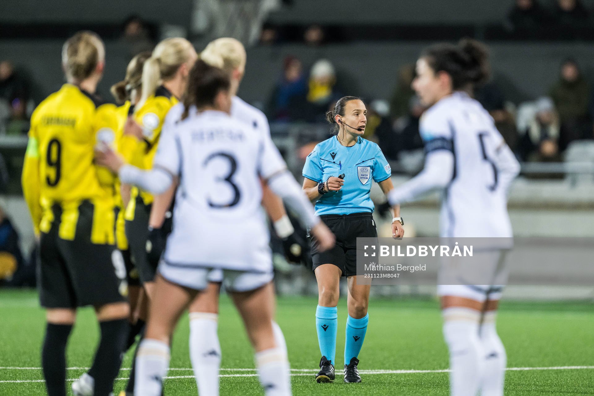 Referee Ivana Projkovska during the UEFA Women's Champions League football match between Häcken and Real Madrid on November 23, 2023 in Gothenburg.