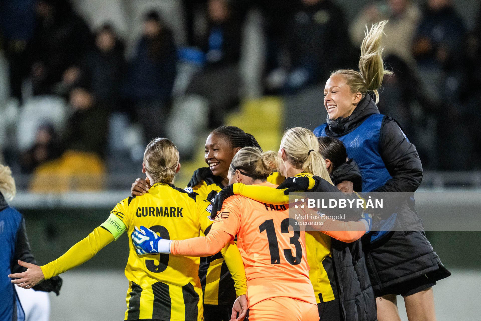 Filippa Curmark, Aisha Masaka, goalkeeper Jennifer Falk and