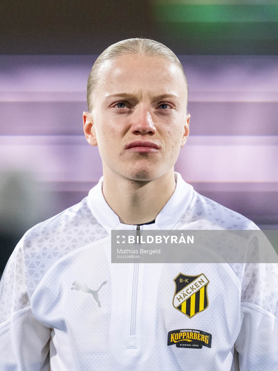 Anna Sandberg of Häcken during line-up ahead of the UEFA Women's Champions League football match between Häcken and Real Madrid on November 23, 2023 in Gothenburg.