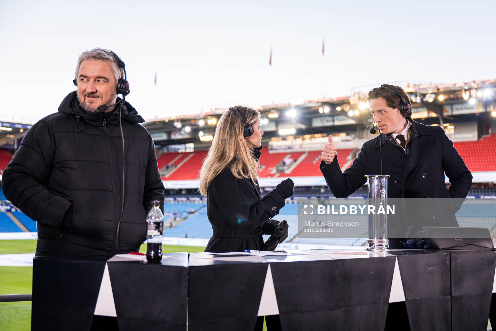 Aleksander Schau of NRK, Andrine Hegerberg and Emil Gukild