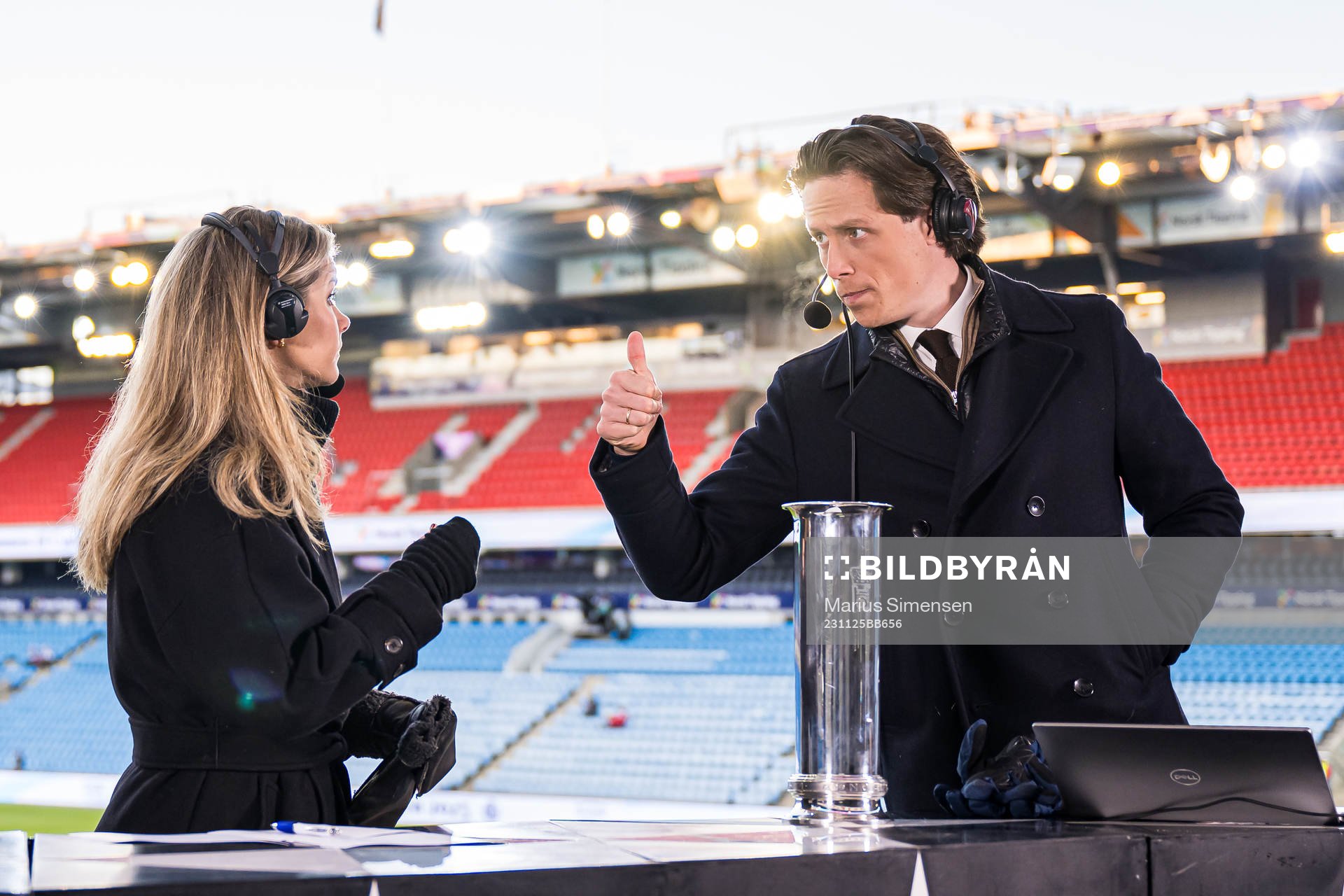Andrine Hegerberg and Emil Gukild of NRK