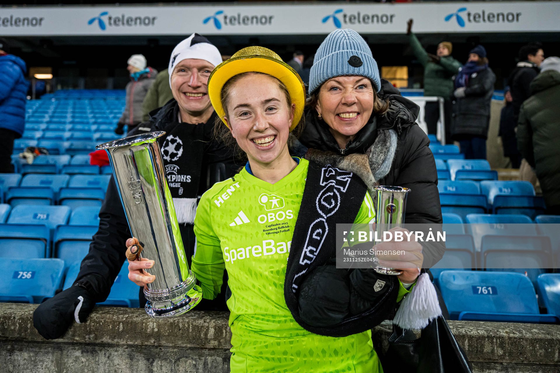 Karen Oline Sneve of Rosenborg celebrates with the trophy