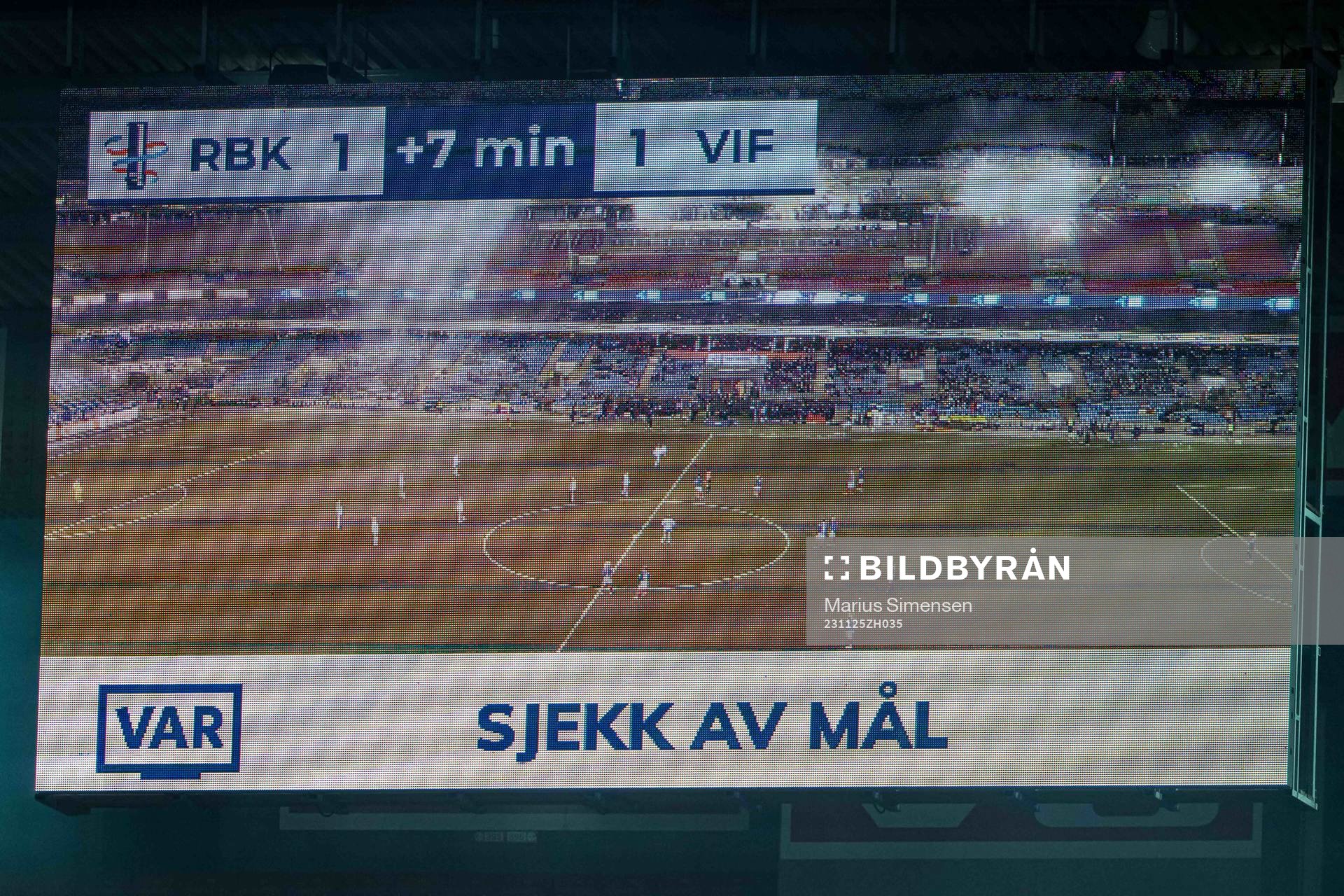 Video assistant referee (VAR) check during the cup final between Rosenborg and Vålerenga on November 25, 2023 in Oslo.