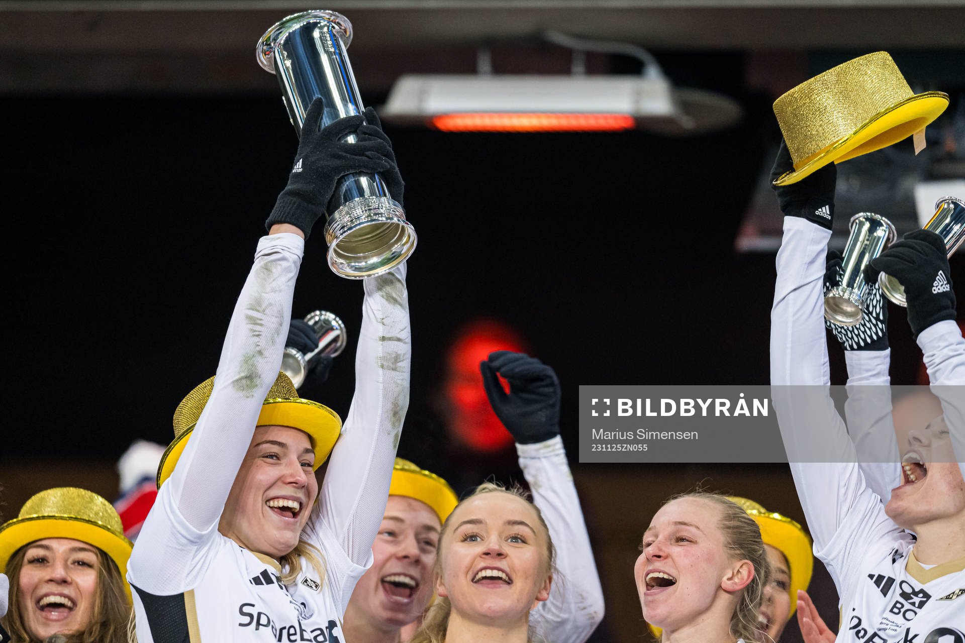 Emilie Nautnes of Rosenborg celebrates with the trophy