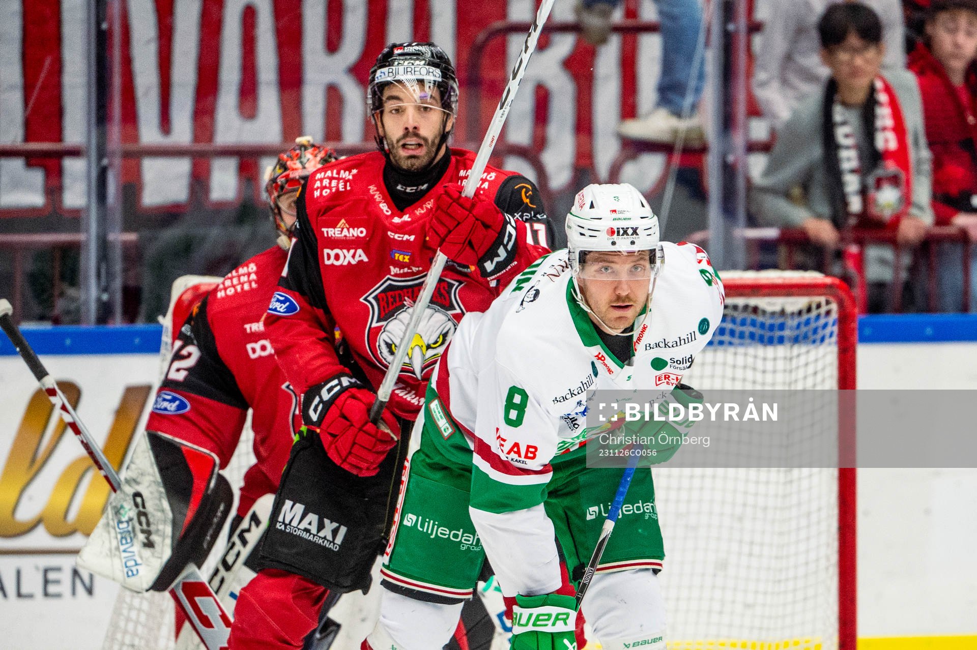 Rögles Linus Sandin mot Malmö Redhawks Markus Lauridsen