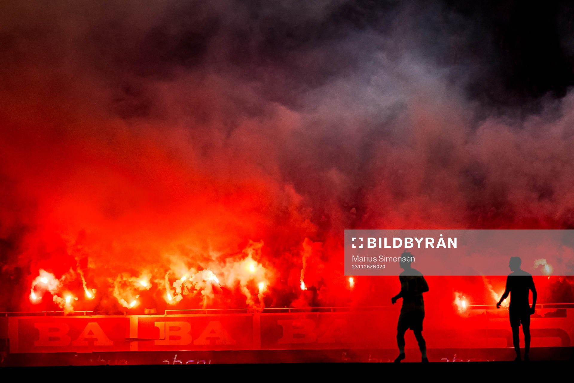 Spectators in the stands, Tobias Gulliksen and Joachim