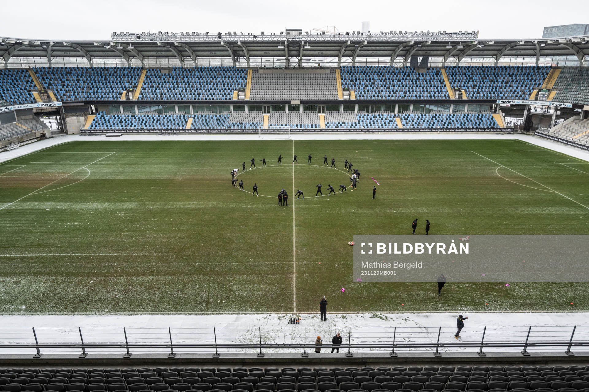 Players at Gamla Ullevi during a training session with Häcken on November 29, 2023 in Gothenburg. 