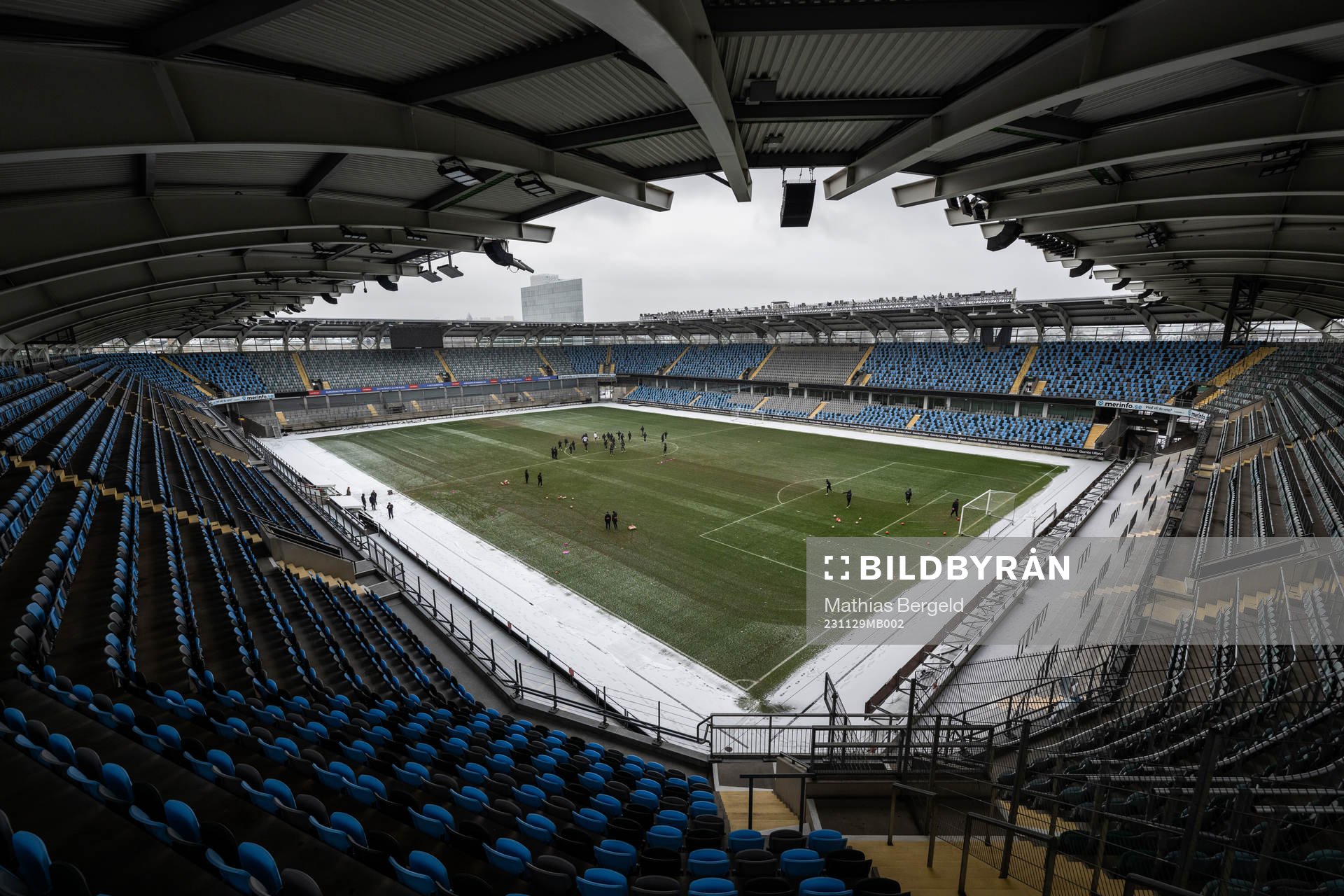 Players at Gamla Ullevi during a training session with Häcken on November 29, 2023 in Gothenburg. 