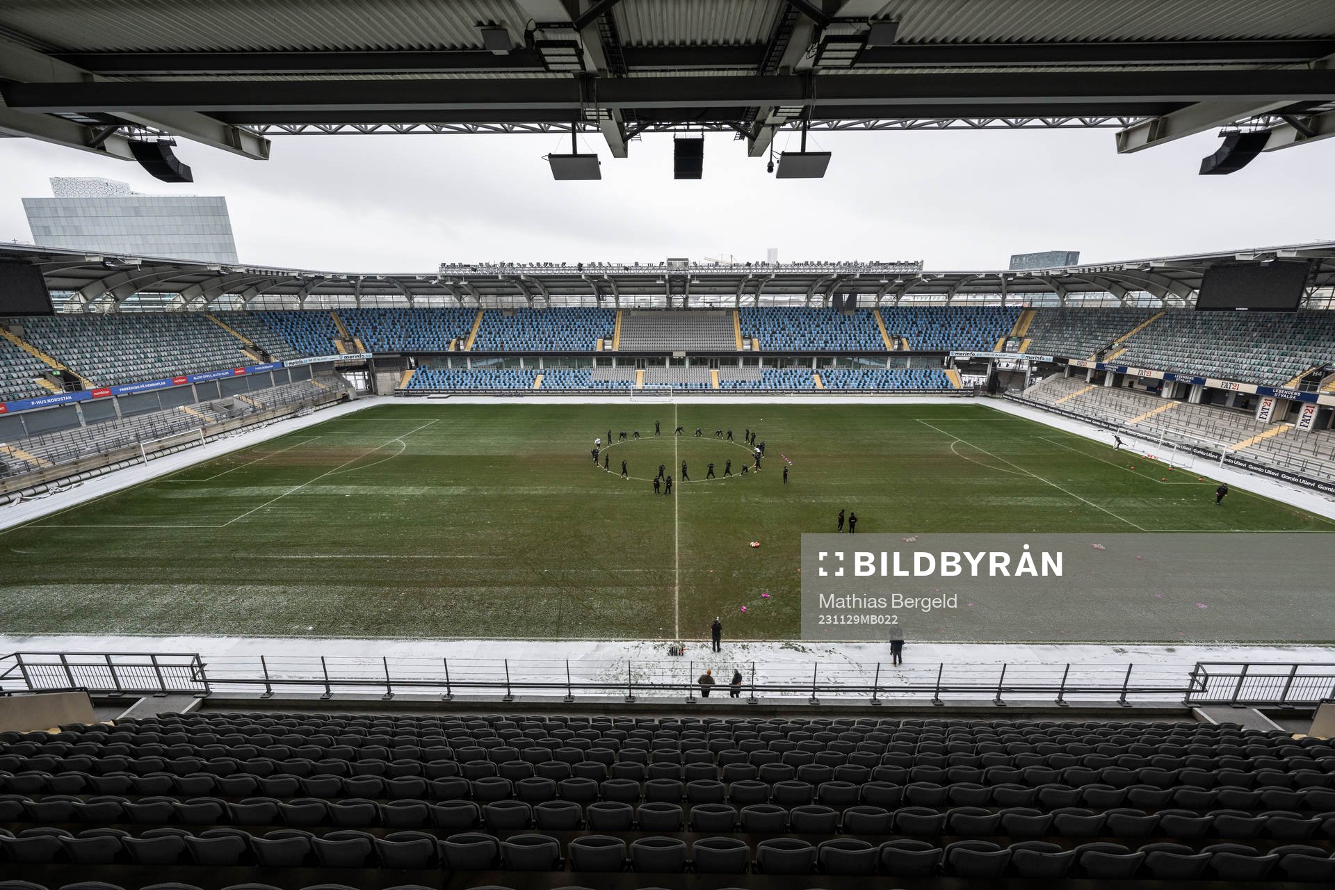 Players at Gamla Ullevi during a training session with Häcken on November 29, 2023 in Gothenburg. 