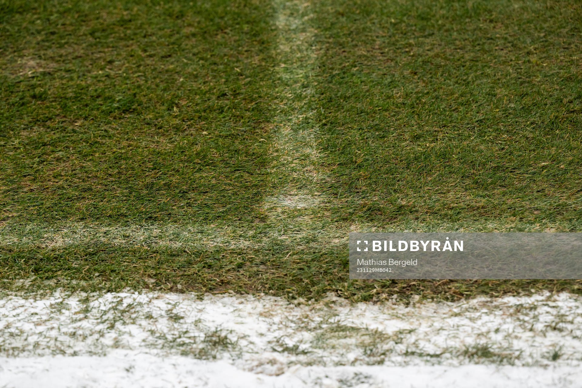 Snow next to the pitch at Ullevi stadium on November 29, 2023 in Gothenburg. 