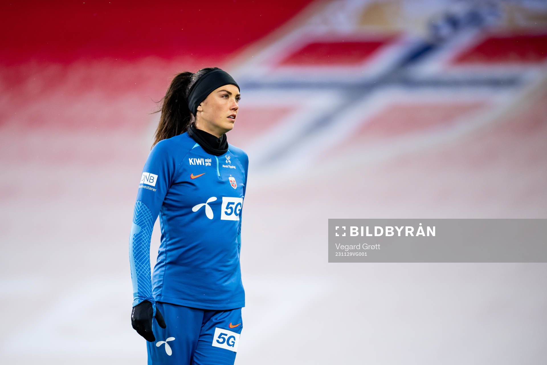 Ingrid Syrstad Engen of the Norwegian women's national football team during a training session on November 29, 2023 in Oslo. 