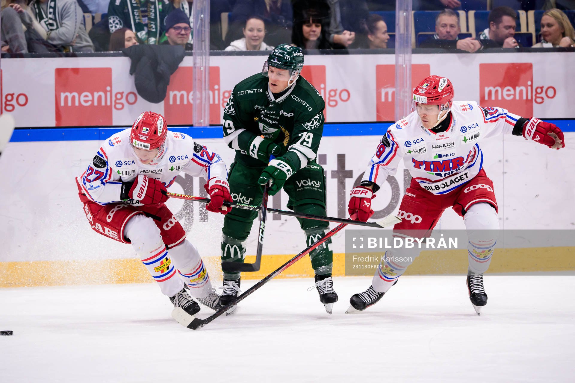 Timrås Oliver Johansson och Färjestads Patrik Lundh och