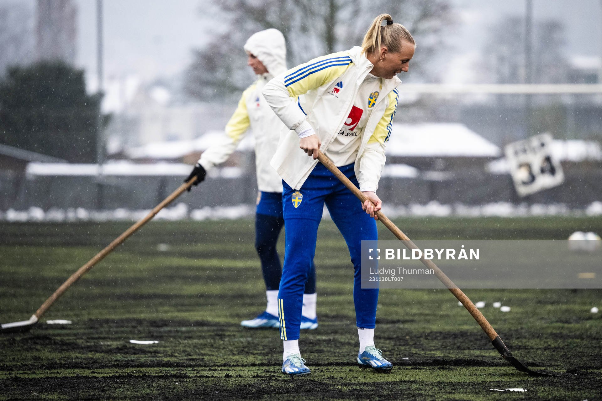 Stina Blackstenius of Sweden clearing the pitch