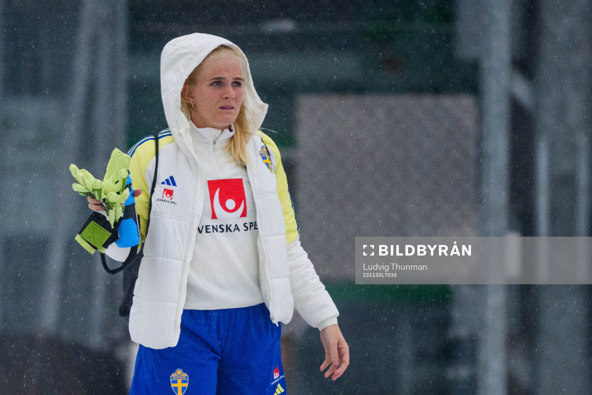 Goalkeeper Emma Holmgren during a training session with swedish women’s national football team on November 30, 2023 in Lucerene.