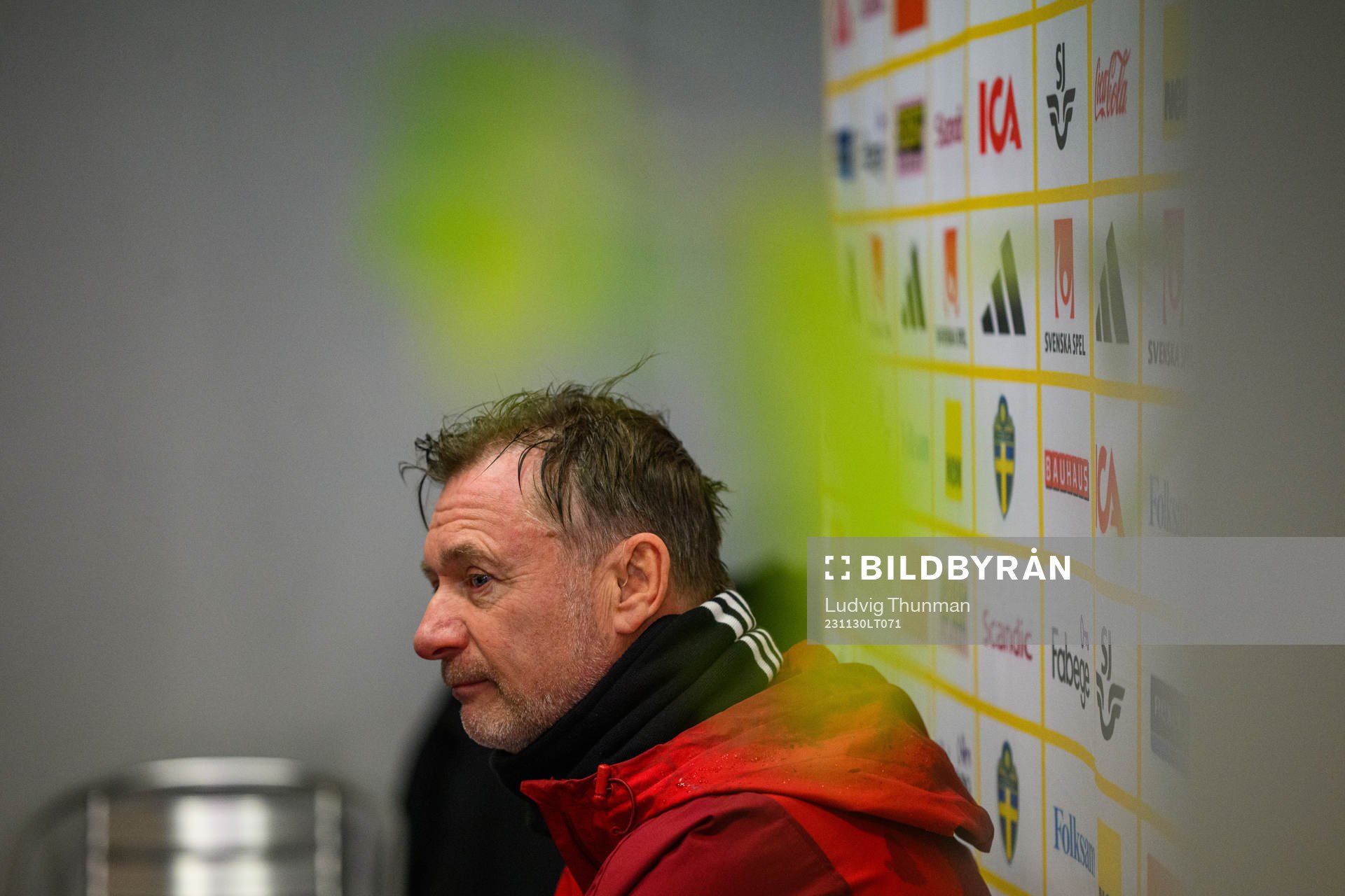 Head coach Peter Gerhardsson is interviewed by the media
