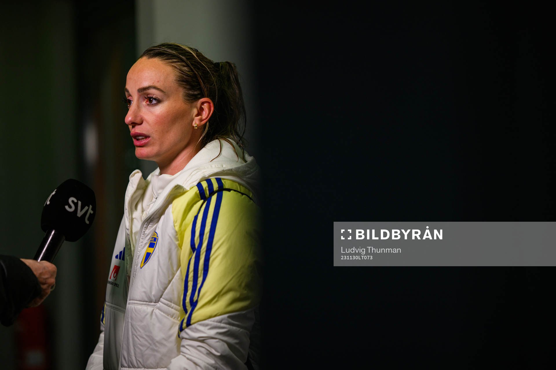 Kosovare Asllani is interviewed by the media