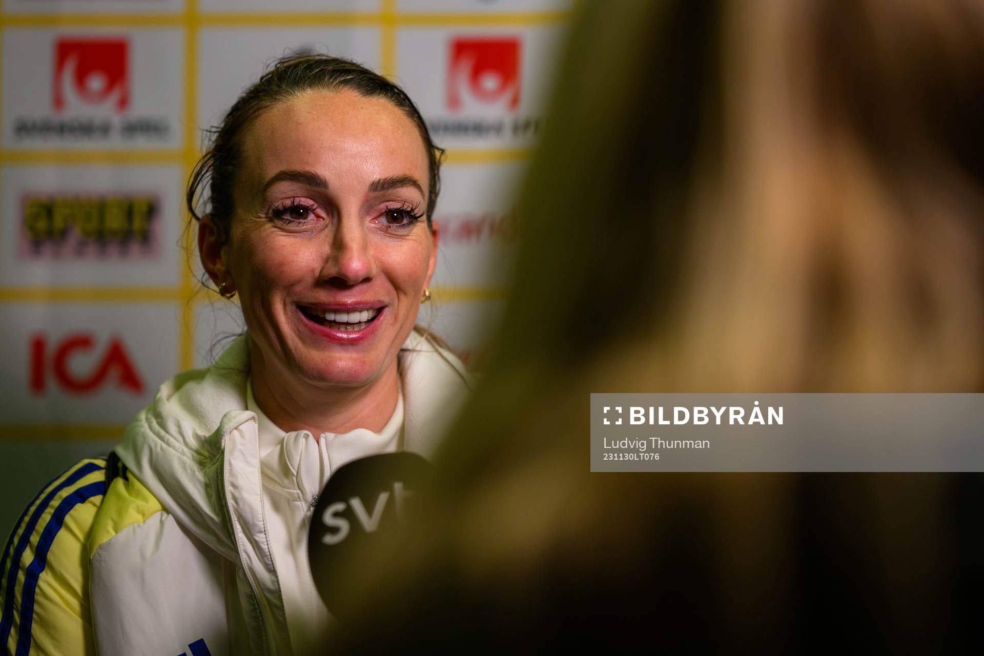 Kosovare Asllani is interviewed by the media