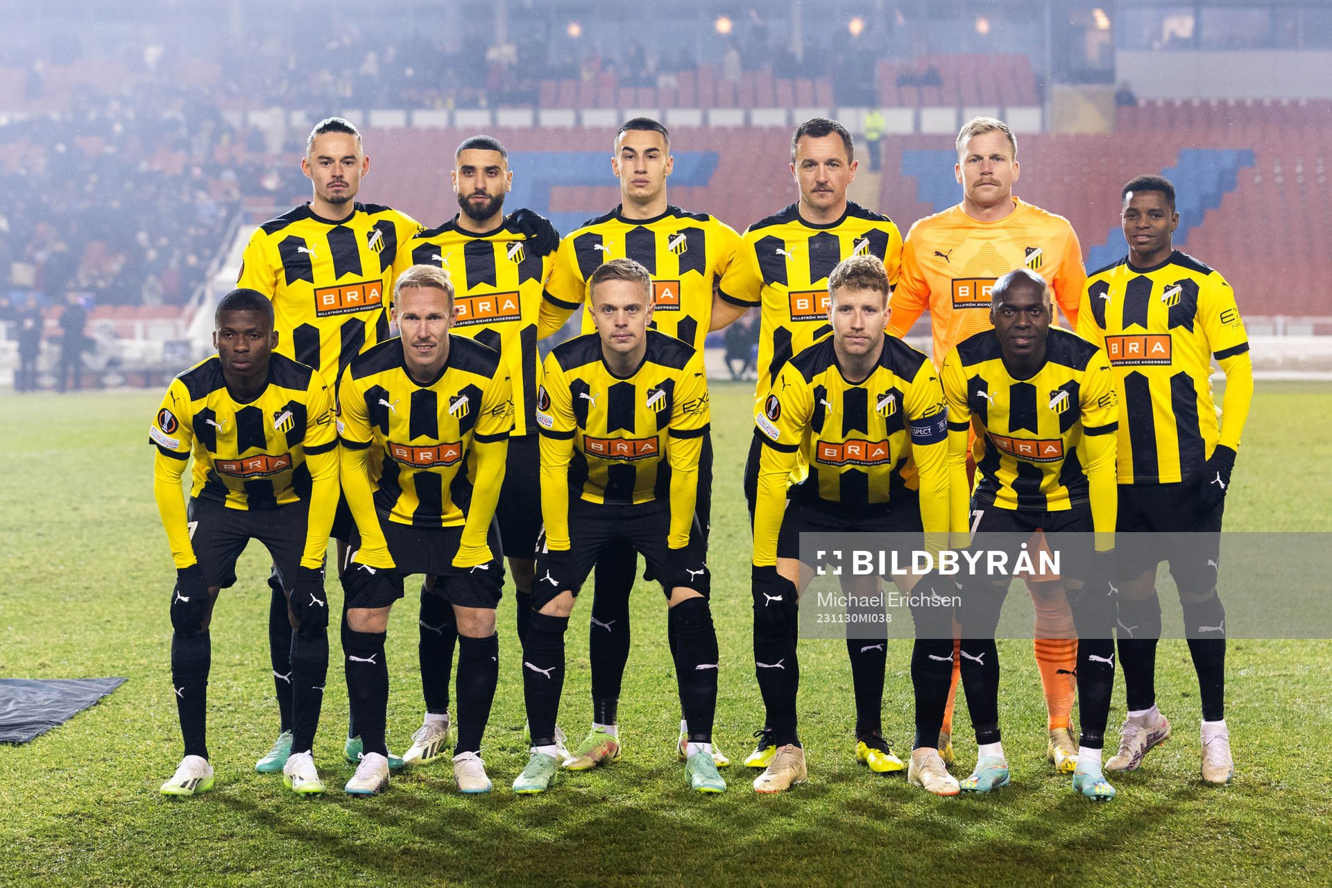The starting eleven of BK Häcken ahead of the UEFA Europa League football match between BK Häcken and Bayer Leverkusen on November 30, 2023 in Gothenburg.