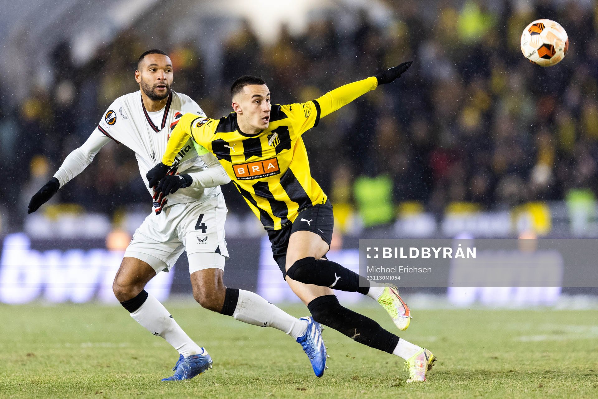 Nathan Tella of Bayer Leverkusen and Aiham Ousou of BK