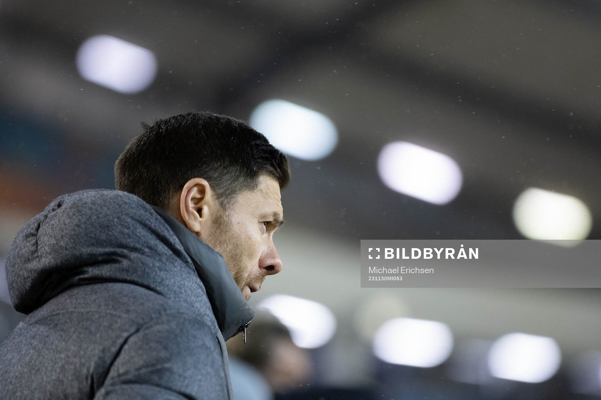 Head coach Xabi Alonso of Bayer Leverkusen during the UEFA Europa League football match between BK Häcken and Bayer Leverkusen on November 30, 2023 in Gothenburg.