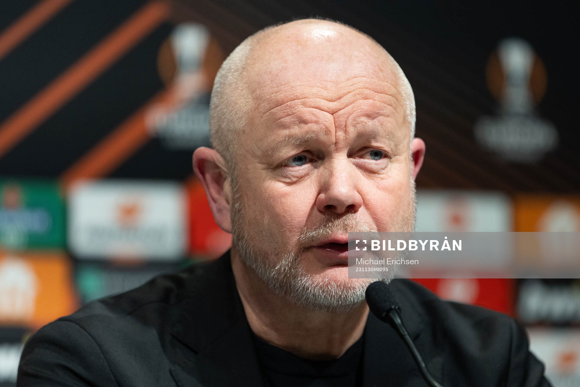 Head coach Per-Mathias Høgmo of BK Häcken during the press conference after the UEFA Europa League football match between BK Häcken and Bayer Leverkusen on November 30, 2023 in Gothenburg.