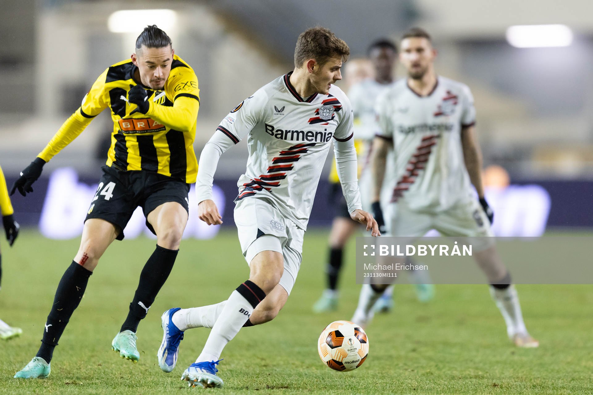 Josip Stanisic of Bayer Leverkusen during the UEFA Europa League football match between BK Häcken and Bayer Leverkusen on November 30, 2023 in Gothenburg.