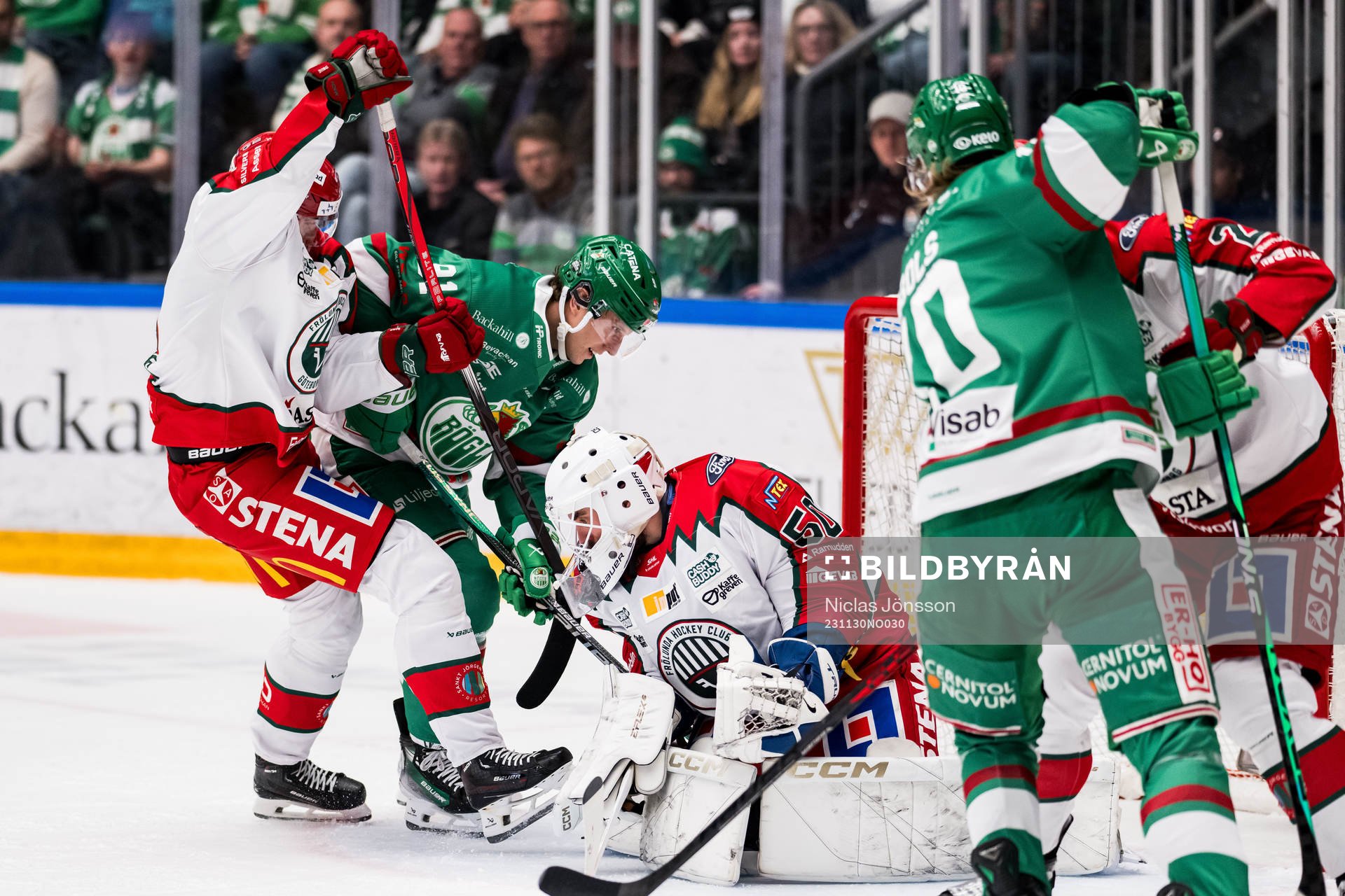 Frölunda HCs Erik Borg och Rögle BKs Adam Tambellini