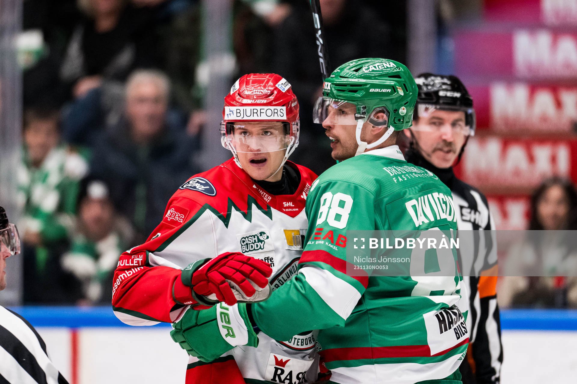 Frölunda HCs Erik Borg och Rögle BKs Brandon Davidson