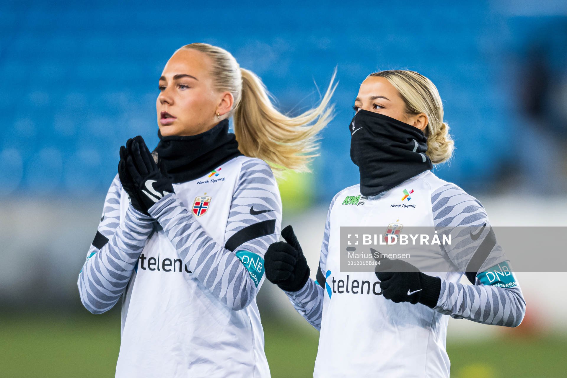 Cathinka Tandberg and Celin Bizet Ildhusøy of Norway warms