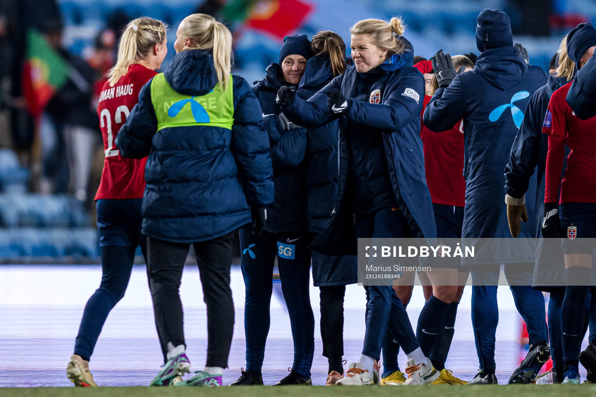 Sophie Roman Haug and Ada Hegerberg of Norway celebrates