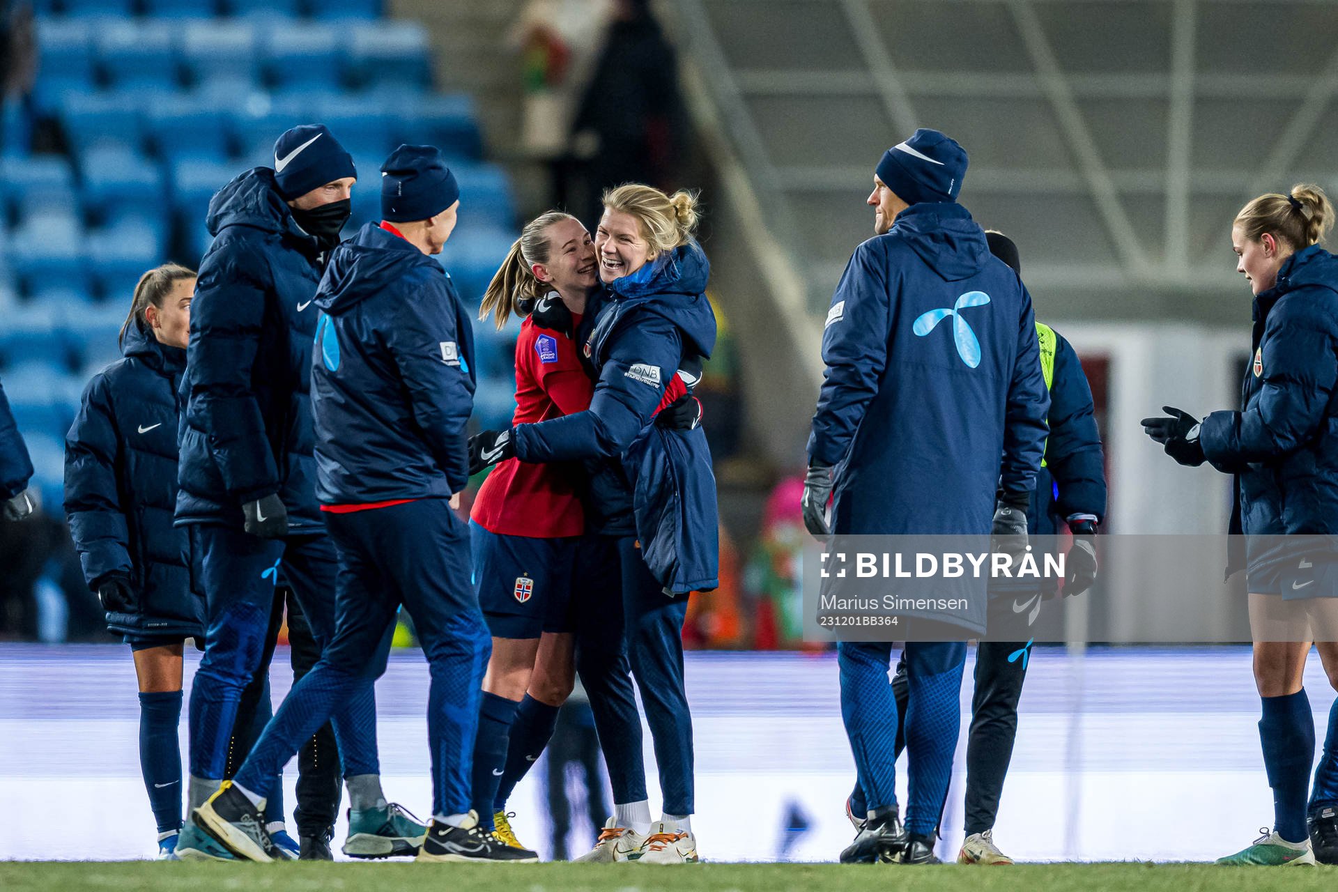 Elisabeth Terland and Ada Hegerberg of Norway celebrates after during the UEFA Women’s Nations League football match between Norway and Portugal on December 1, 2023 in Oslo.